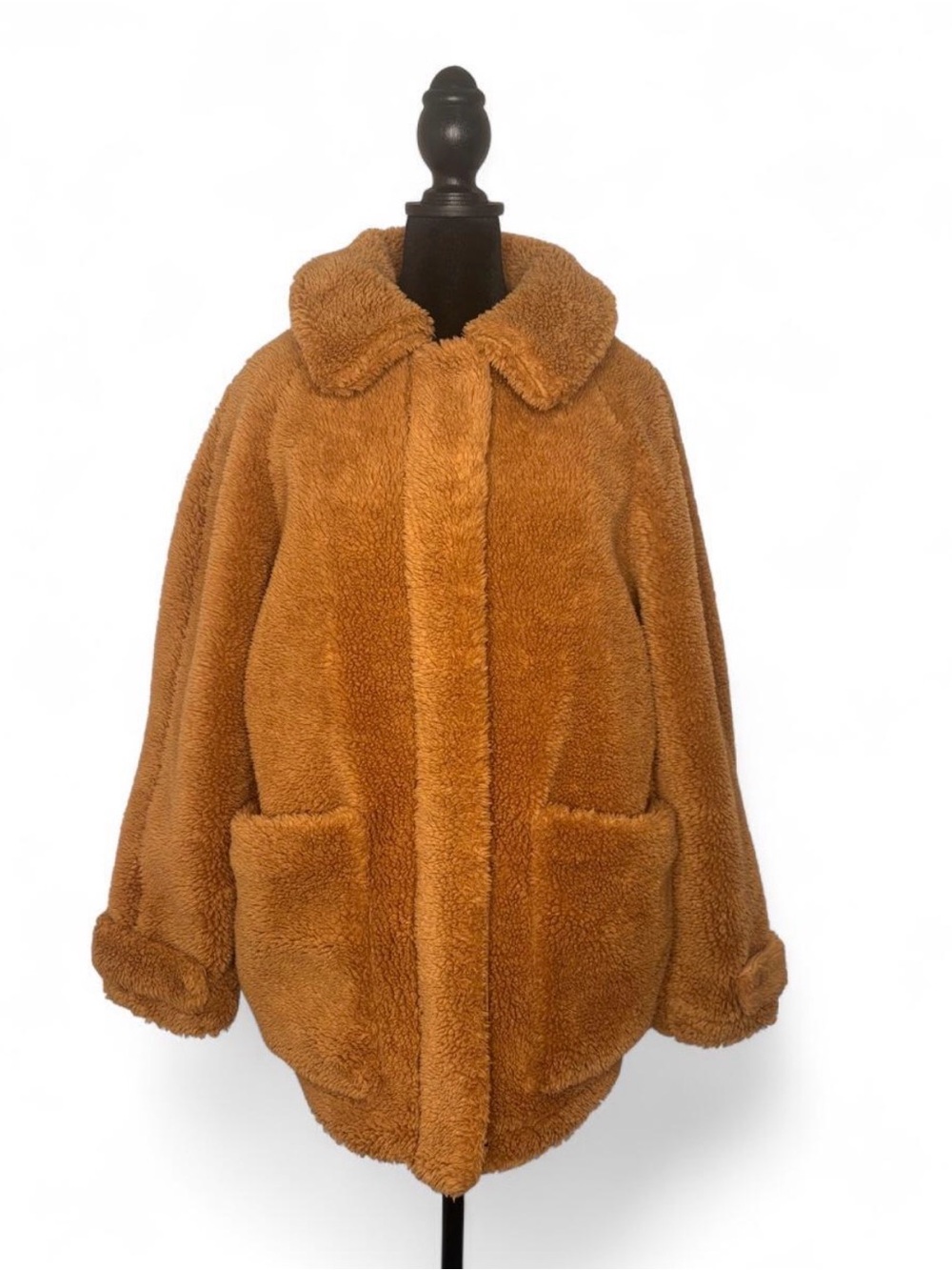 Topshop Plush Teddy Coat in Caramel Brown